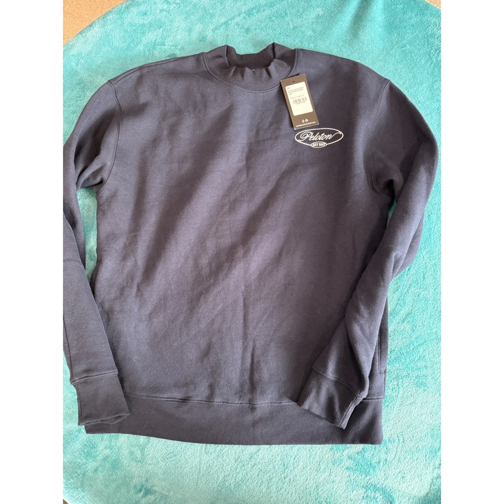 Peloton Mens XS Navy Blue Mock Neck Fleece Sweatshirt Pullover Logo NWT
